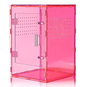 8x8x12 Acrylic Reptile Tank Cyberpunk Pink Terrarium Enclosure for Crested Geckos & Small Pets with Tropical Rainforest Inspired Design