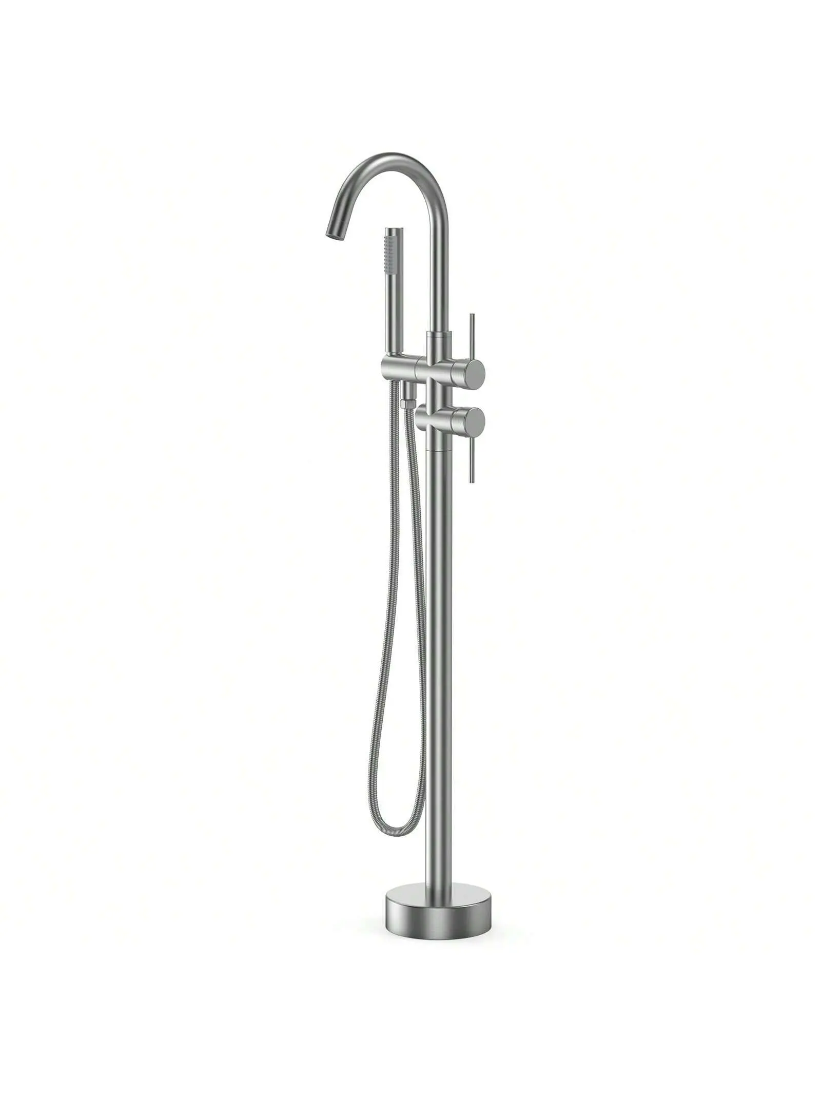 【Christmas Gift】Brushed Nickel Floor-Mount Freestanding Bathtub Faucet with High-Arc Rotatable Spout, Handheld Shower Mixer Taps, Stainless Steel Base Plate, Main Body & Optimized Water Flow (45.7x10.71x6.69in, 8.49lbs)