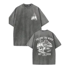 Summer Tops Men's Washed Cotton Short-Sleeve T-Shirt With Bible Verse Cross "FOLLOW THE WORD NOT THE HERD" Design,Men's Distressed Cotton T-Shirt. Loose And Comfortable Summer Clothes Spring Outfits For Women