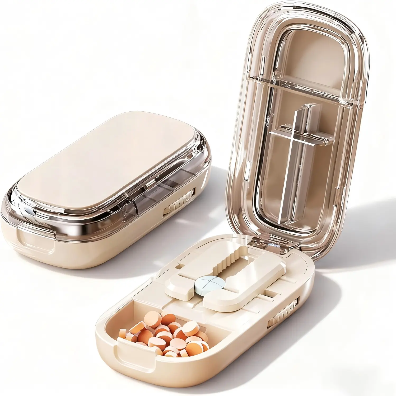 Portable Healthcare Pill Cutter with Accurate Centering Alignment - 1/2, 1/4 Splitter for Large, Small, Tiny Dosages, Multi-Cut Capability & Medicine Storage Organizer