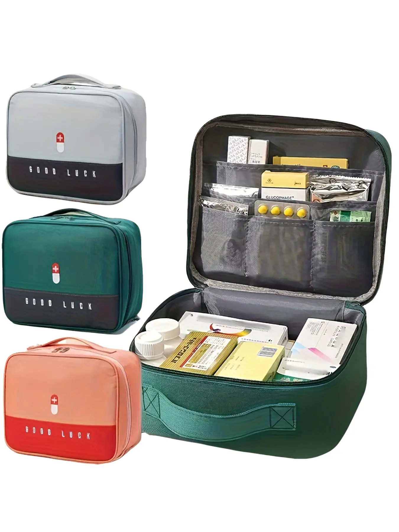 Large Capacity Portable Medicine Storage Box with Dividers, Zipper Medical Bag, Emergency Kit, Washable Fabric, Ideal for Home and Travel Emergency Supplies, Safety Emergency Kit, Travel Friendly Kit, Emergency Gear