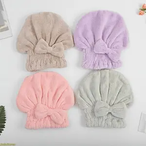 Bow-Shaped Hair Drying Cap Set, 4/2-Pack Soft Absorbent Reusable Hair Drying Towels for Women, Solid Color Bathroom Essential