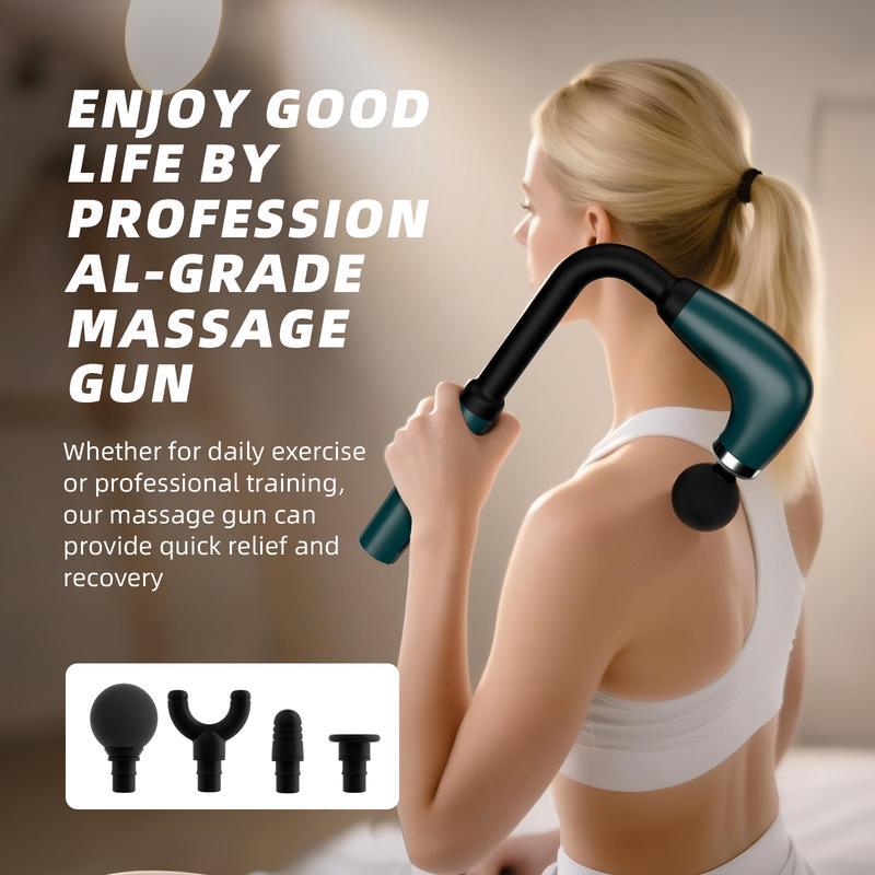 Massage Gun With Upgraded Extended Handle, Ergonomic Massage Gun USB Rechargeable Neck/Shoulder/Waist Massage for Pain Relief, Stepless Speeds 4 Massage Heads & 9 Speed Levels Ideal Christmas Gift for Friends & Families