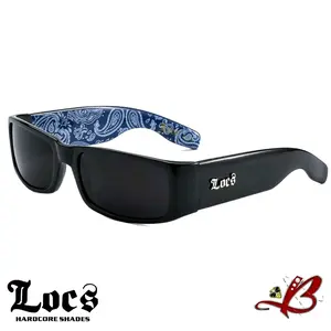 LOCS BANDANA Sunglasses | Classic Gangster Cholo Mad Dog OG Eyewear (Black with Blue Bandana) tiktok shop glasses