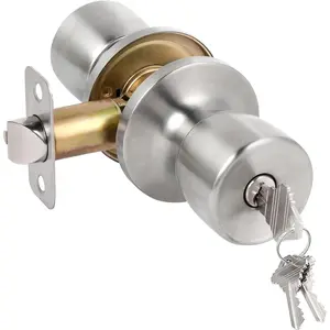 Door Knob with Lock and Key, Keyed Entry Door Knob, Exterior and Interior Door Lock for Front Door, Suitable for Commercial and Residential Area, Entry Door Handle for Bedroom and Bathroom, Satin Nickel