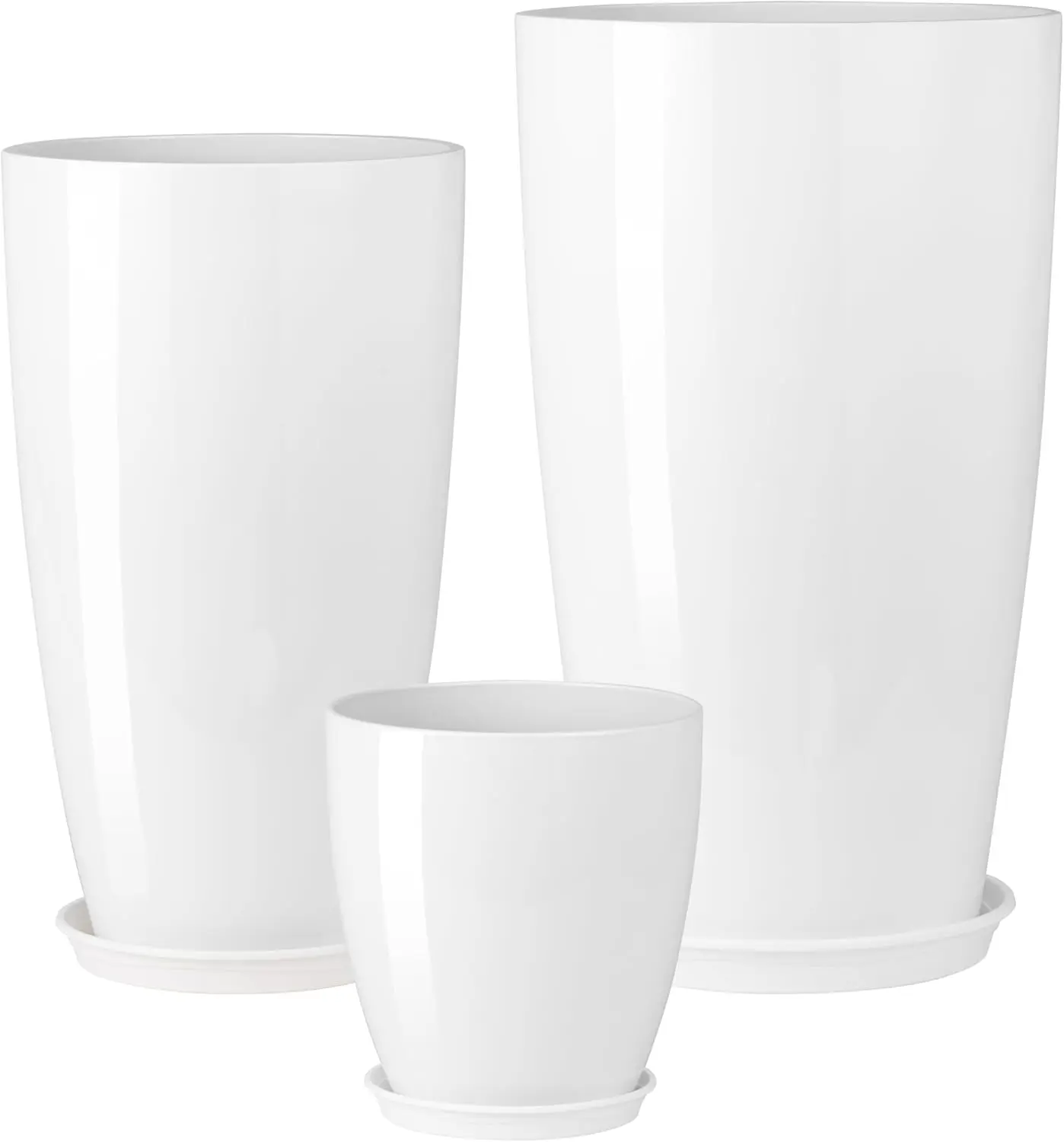 [Summer Sale Deals] 24-21-11 Inch Tall Planters Set of 3, Indoor Outdoor White Round Planter with Drainage Hole and Saucer, Large Decorative Plant Pots for Home Garden Porch (White)