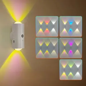 Cat eye double-head sensor wall light, modern minimalist style, 16-color RGB dimming, automatic switch with human sensor, 3-meter, magnetic installation, bedroom, corridor, aisle intelligent atmosphere lighting, Led Mood Light, Modern Night Lights