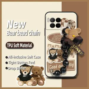 cute Skin-friendly feel Phone Case For TCL T-Mobile Revvl7 Pro Simplicity Cartoon soft case protective case Black pearl pendant Bear bracelet silicone Dirt-resistant