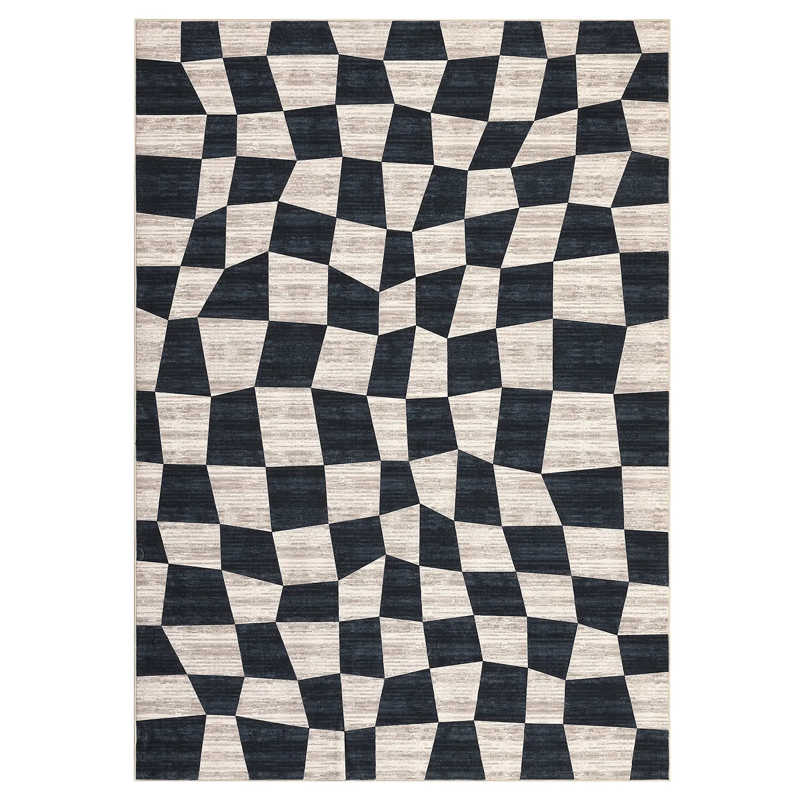 10x13 ft Low-Pile Polyester Fiber Checkered Area Rug, Dark Blue Rectangular Geometric Modern Stain-Proof Machine-Washable Rug for Indoor Living Room, Bedroom, Checkered Rug