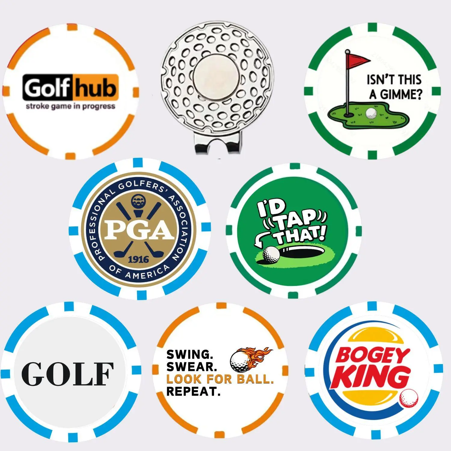 Golf Poker Ball Marker with Magnetic Cap Clip, 8 Counts/set Mixed Color Golf Ball Marker, Golf Accessories for Golf Lovers, Golf Putting Tool, Golf Gadgets, Golf Supply