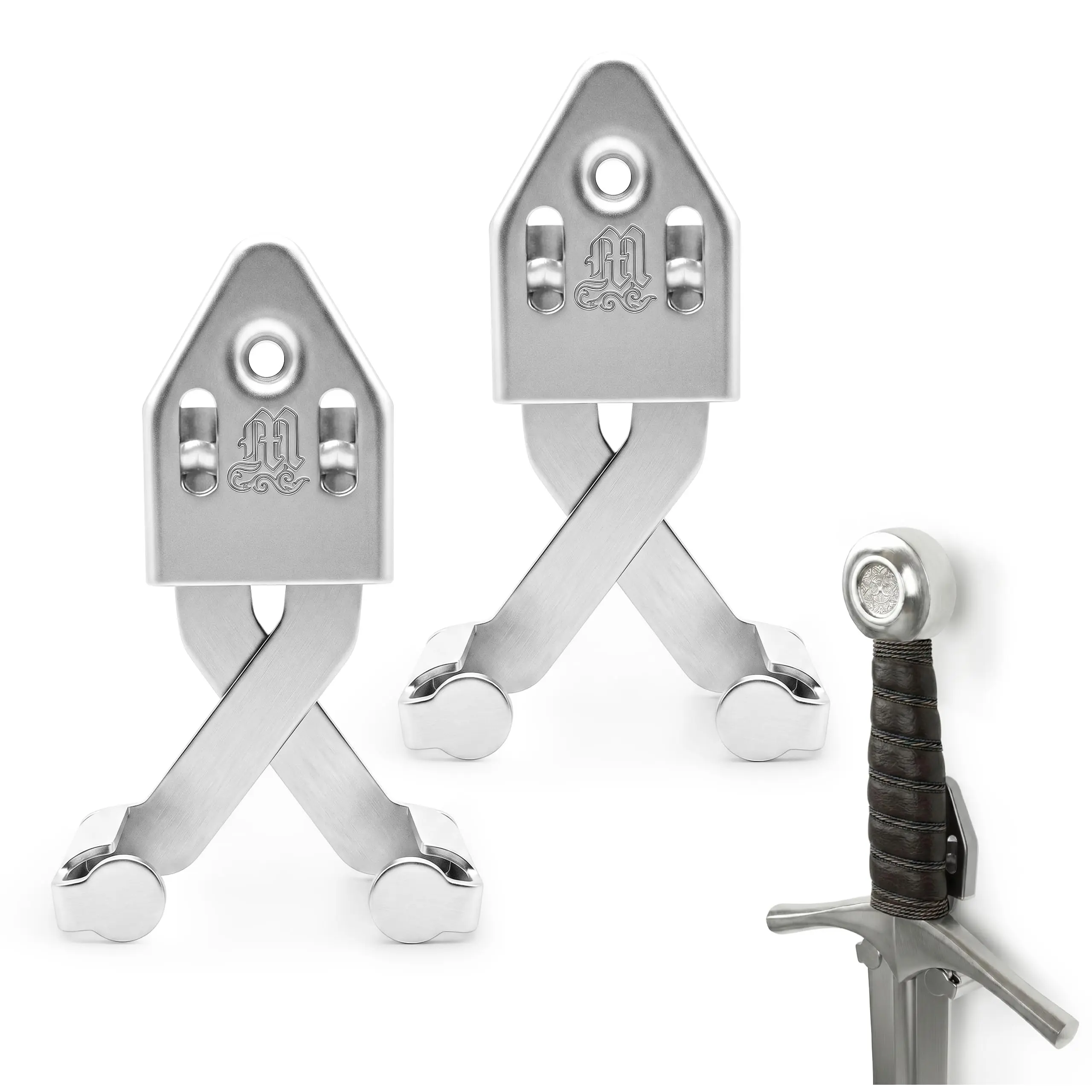 Mythrojan Metal Single Sword Wall Mount - 3 Inch Vertical Sword Display Hanger, Adjustable Multifunctional Wall Rack for Sword, Axe & Knives, Decorative Wall Decor (Small)