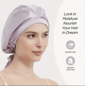 100%Mulberry Silk Sleep Cap For Hair Care, Elastic Ruffled Band With Adjustable Tie, Pure Silk Night Bonnet, Soft & Breathable Fabric Shower
