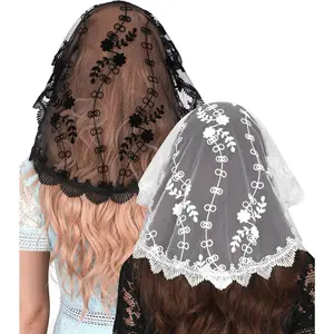 Mantveil Catholic Church Head Covering: Small Circle Floral Lace Mantilla Chapel Cap Veil Latin Mass Veils for Women Girls