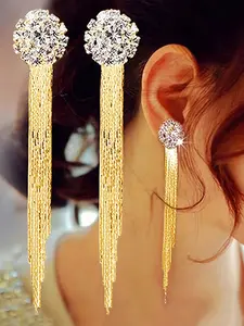 Korean Fashion Jewelry New Rhinestone Zircon Tassel Bridal Statement Earrings, Elegant Wedding Accessories, Stylish Bride Ear Studs