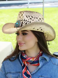 Straw Cowboy Style Hat for Men Womens Straw Cowgirl Hat Summer Western Cowboy Hats with Wide Brim for Cowgirls and Cowboys