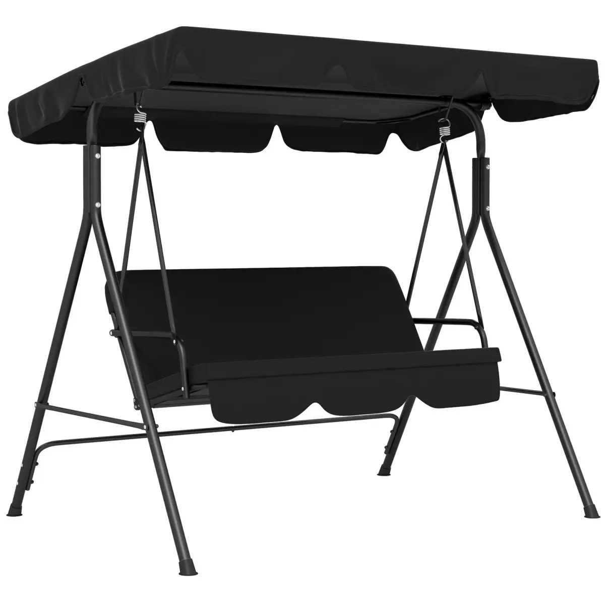 Outsunny 3-Seat Powder-Coated Canopy Outdoor Patio Swing Chair - Steel Frame Stand, Removable Cushion, Adjustable Tilt Canopy for Patio, Backyard, Black 2, Powder-Coated Canopy Swings