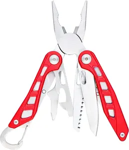 8-in-1 Stainless Steel Multitool Safety Lock with Nylon Sheath, Red