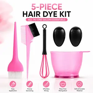5PCS Professional Hair Dye Kit, Salon Hair Coloring & Bleaching Tool Set with Mixing Bowl, Tint Brushes, Rat Tail Comb, Hair Dye Mixer & Ear Covers for Root Touch-Up, Highlighting & Hair Treatment