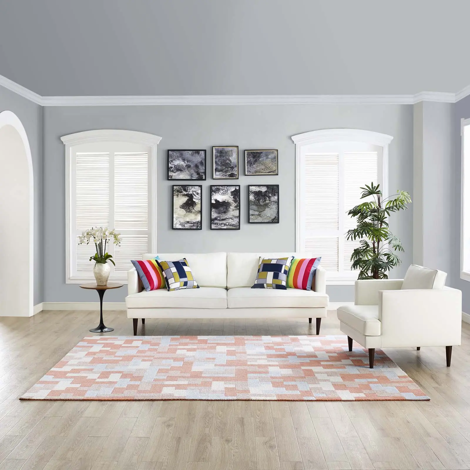 Modway Andela Interlocking Block Mosaic 8x10 Area Rug in Multicolored Coral and Light Blue