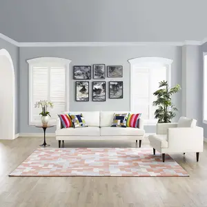 Modway Andela Interlocking Block Mosaic 8x10 Area Rug in Multicolored Coral and Light Blue