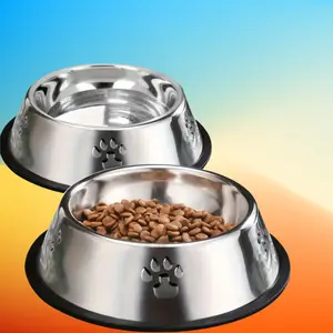 Stainless Steel Dog Bowl with Rubber Base, Feeding Dish, Food Grade BPA Free, Non-Slip Design, Ideal for Pets, Stainless Steel Bowls