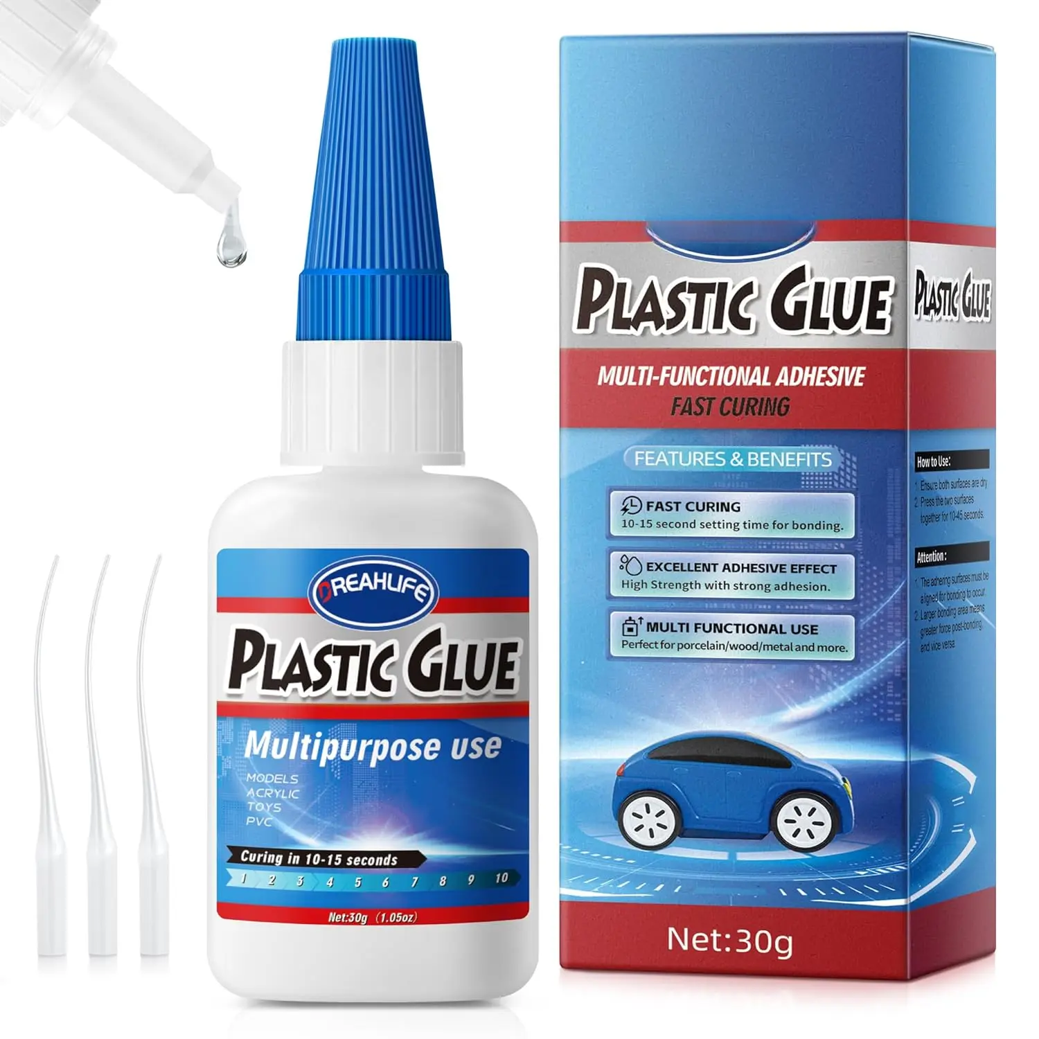 Super Glue for Plastic Repair, 30g Plastic Glue Strong Adhesive, Heavy Duty Glue for , PLA, Toys, Car, , ABS, PVC, Tube, DIY Kits, Vinyl, Nylon