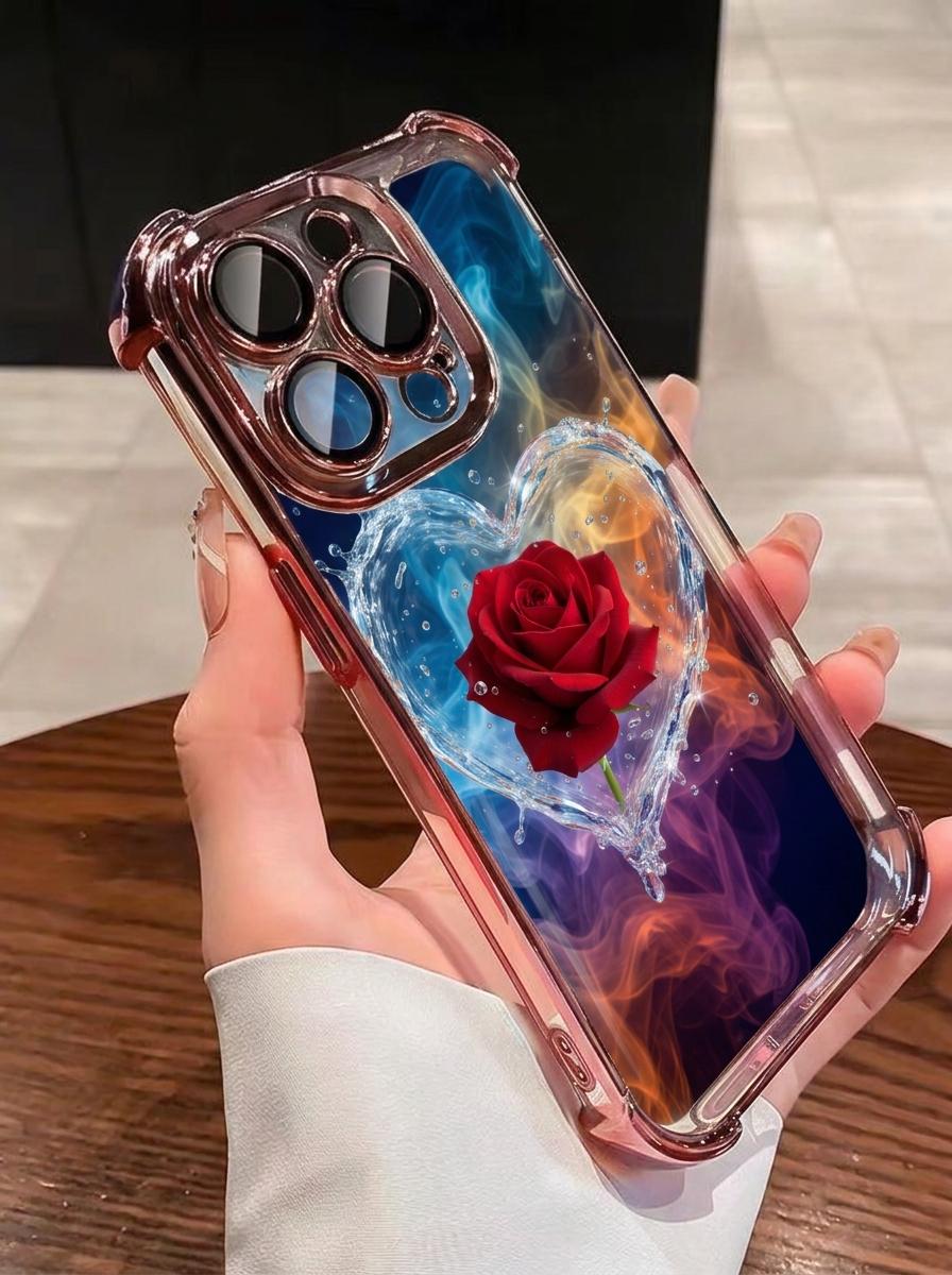 Trendy Cool Love Water Rose Phone Case Supports iPhone 12/13/14/15/16/17 Full Series (Pro/ProMax/Plus, etc.) Love Wrapped Red Rose, Adorned with Bubbles and Water Beads, Full of Technology and Romance, Small and Non collision Anti fall Phone Case