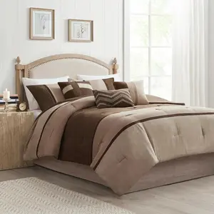 Palisades Comforter Set Modern Bedding with Matching Shams, Decorative Pillows, Queen (90"X90"), Brown 7 Piece