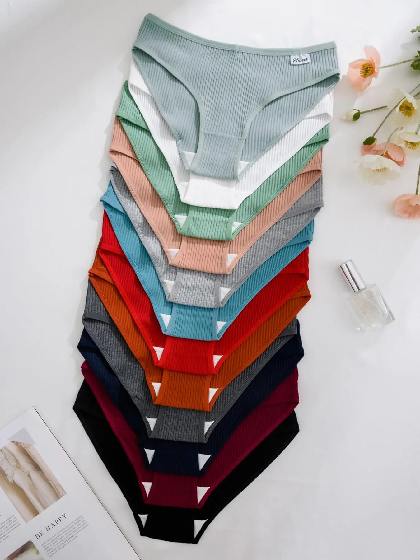 Comfortable Women's Thong Panties Pack, 7/12 Pcs Fitted Design, Plain Pattern, Moderate Fabric Thickness, Casual Style for All Seasons, Fashion Comfy