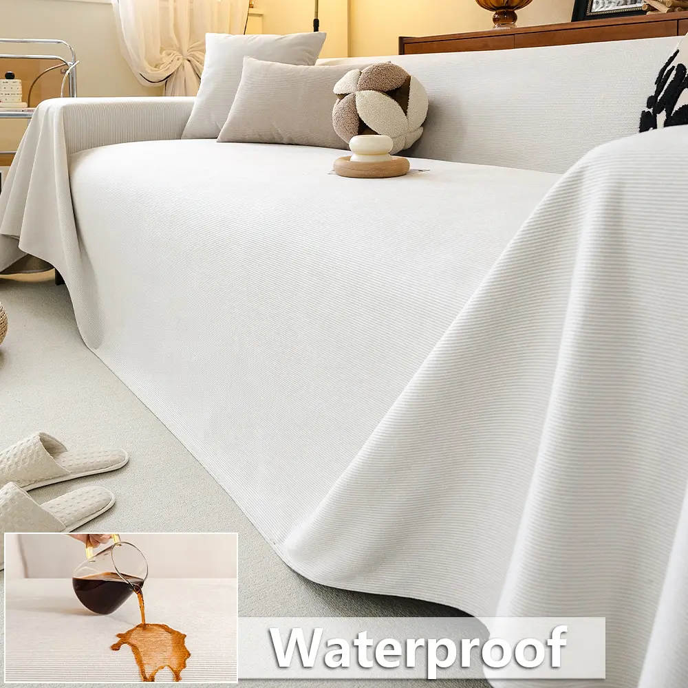 Solid Color Waterproof Striped Sofa Cover, Anti-Slip Pet Friendly, Fashion Design, All-Season Use, Suitable for 1/2/3/4 Seater Sofas, scratch-resistant, sofa cover for living room use, Sofa Protector Slipcover, Washable Sofa Slipcover