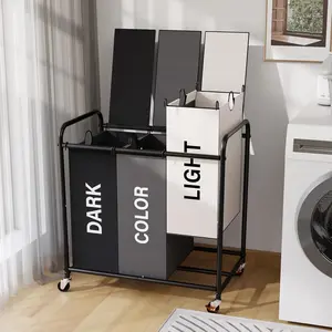 180L 3-Section Heavy Duty Rolling Laundry Sorter with Lockable Wheels & Lid, 3 Large Separate Removable Bags, Laundry Hamper Cart for Laundry Room Organization (Multicolor)