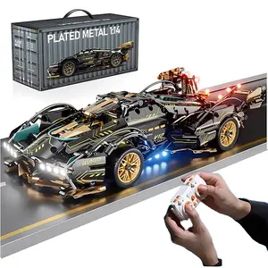 Black V12 Block Roadster RC Tech Racer Remote Control 1:14DIY Roadster building block assembly Block car toy birthday gift （1280+granule） Lighting Building Block Model