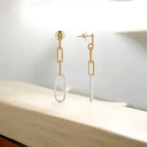 Paperclip Drop Earrings in Two-Tone 925 Sterling Silver