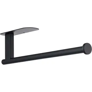 Paper Towel Holder, Upgrade SUS304 Stainless Steel Paper Towel Holder Under Cabinet, Bend-Resistant, Self-Adhesive or Drill mounting (Black)