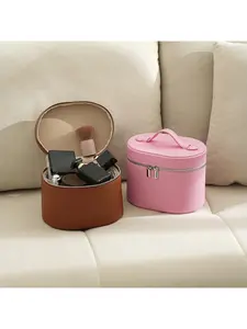 PU Makeup Bag Portable Detachable Large Capacity Storage Bag, Casual Washroom Travel Cosmetic Bag, Zip, All Seasons Use