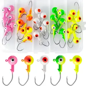 30-Pack Fishing Jig Heads, Round Ball Crappie Jig  with  Eyes, 1/32-3/8oz Jigs Heads for Bass Fishing Trout Crappie Perch Bluegill Walleye, Live Soft Baits Lures Jigs Hooks