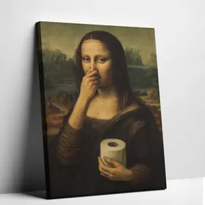 Funny Mona Lisa Bathroom Poster Wall Art Vintage Decor Parody Art Print Humorous Poster Eco-Friendly Material Fade-Resistant Waterproof UV-Protected Vibrant Colors - Decoration