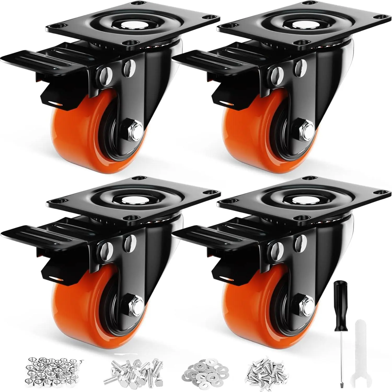 2 inch Caster Wheels, Casters Set of 4, Heavy Duty Casters with Brake 2200 Lbs