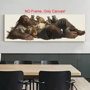 Gorilla & Raccoon Pattern Canvas Poster without Frame, 1 Count Cartoon Animal Home Decoration, Wall Art Decor for Living Room, Bedroom, Office, Kitchen