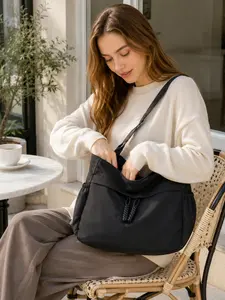 Fashion Solid Color Nylon Tote Bag for Women, Casual Slouchy Shoulder Purse with Spacious Storage and Comfortable Strap, Trendy Everyday Crossbody Handbag for Beach Travel Office College and Daily Streetwear Styling