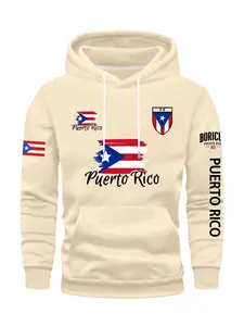 Puerto Rico Flag Graphic Hoodie - Boricua Pride Casual Pullover Casual Hooded Sweatshirt