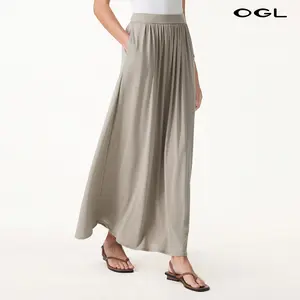 OGL Soft Linen Knit Gathered A-Line Maxi Skirt with Pockets tiktokshopmemorialday-Includes Petite sizes
