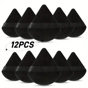 12PCS Velvet Triangle Powder Puffs, Soft Fluffy Reusable Makeup Puffs for Loose Powder Foundation, Cosmetic Tools