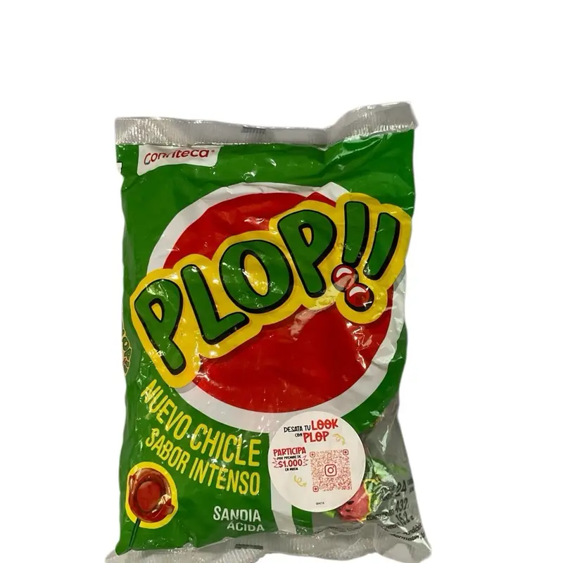 Plop - Sour Watermelon Lollipop with Gum 24 pcs Count Sweet and Sour Candy