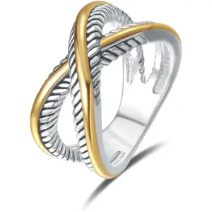 Drperfect Twisted Cable Wire Statement Ring – Two Tone Plated Designer Inspired Fashion Jewelry for Women