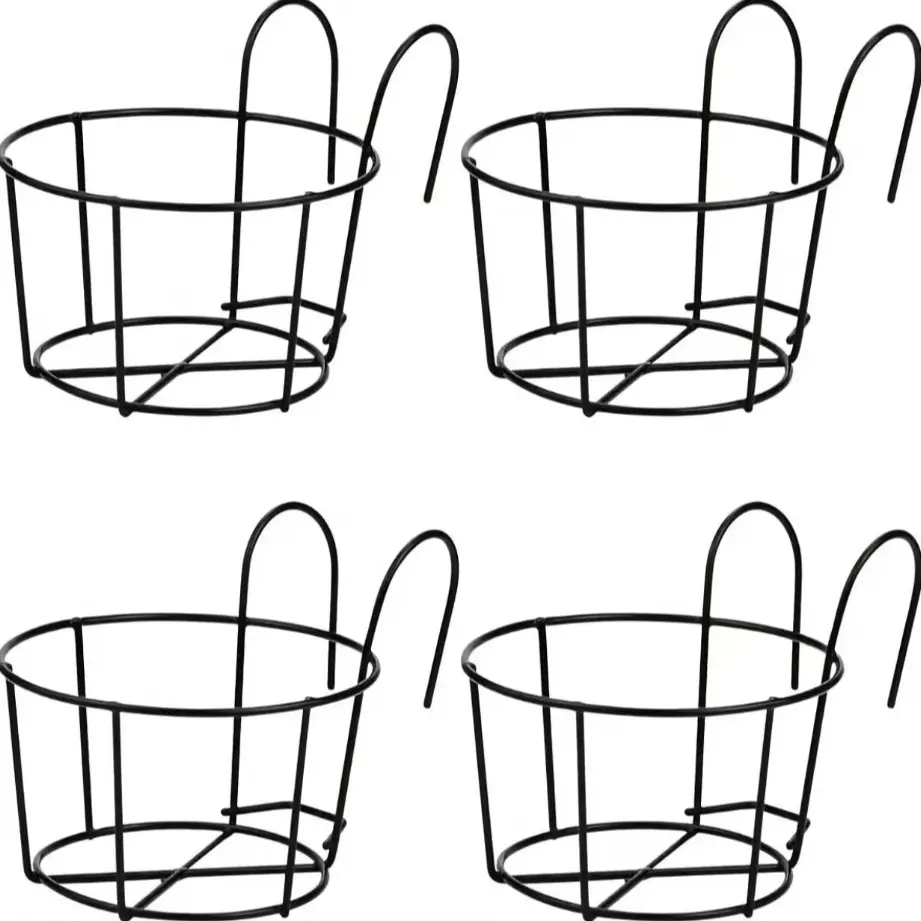4-Piece Iron Hanging Planter Set, Vintage Rustic Wall-Mounted Flower Basket, Decorative Storage for Balcony/garden/kitchen, Balcony Planters, Hanging Pot, Planter Pots, Perfect Gift Idea