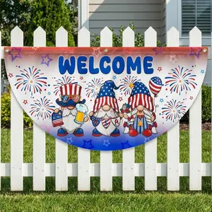 Welcome USA Patriotic Semicircular Flag – Gnome Independence Day Outdoor Decor for Porch, Balcony, and Independence Day Display