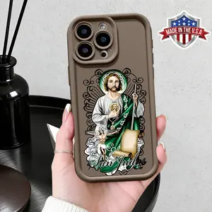 Artistic Saint Jude Religious Icon Vintage Aesthetic Smartphone Casing, Slim Shockproof Anti-Drop Protective TPU Cover for iPhone 17,16,15,14 Pro Max,13,12,11,XR,XS Plus,Air - Cellphone Handheld Accessories