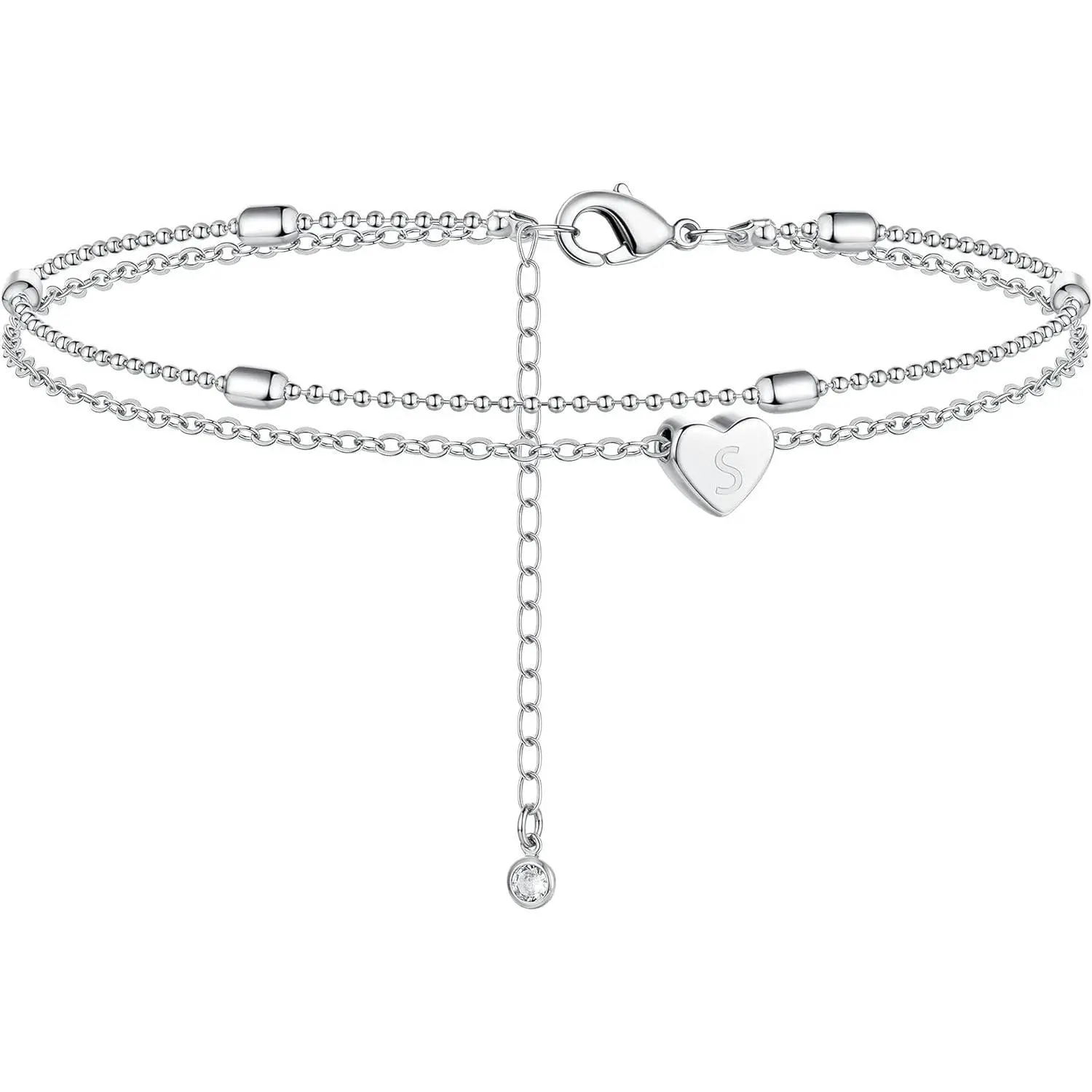 Dainty Layered Initial Anklets for Women, A-Z Beaded Charm Ankle Bracelet, Personalized Gift for Girls, Teen, Silver Anklets, Letter, Layered Look, Everyday Wear