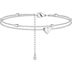 NECOCY Ankle Bracelets for Women Initial Layered Dainty Heart Charm Alphabet A-Z Letter Ankle Bracelet Beade